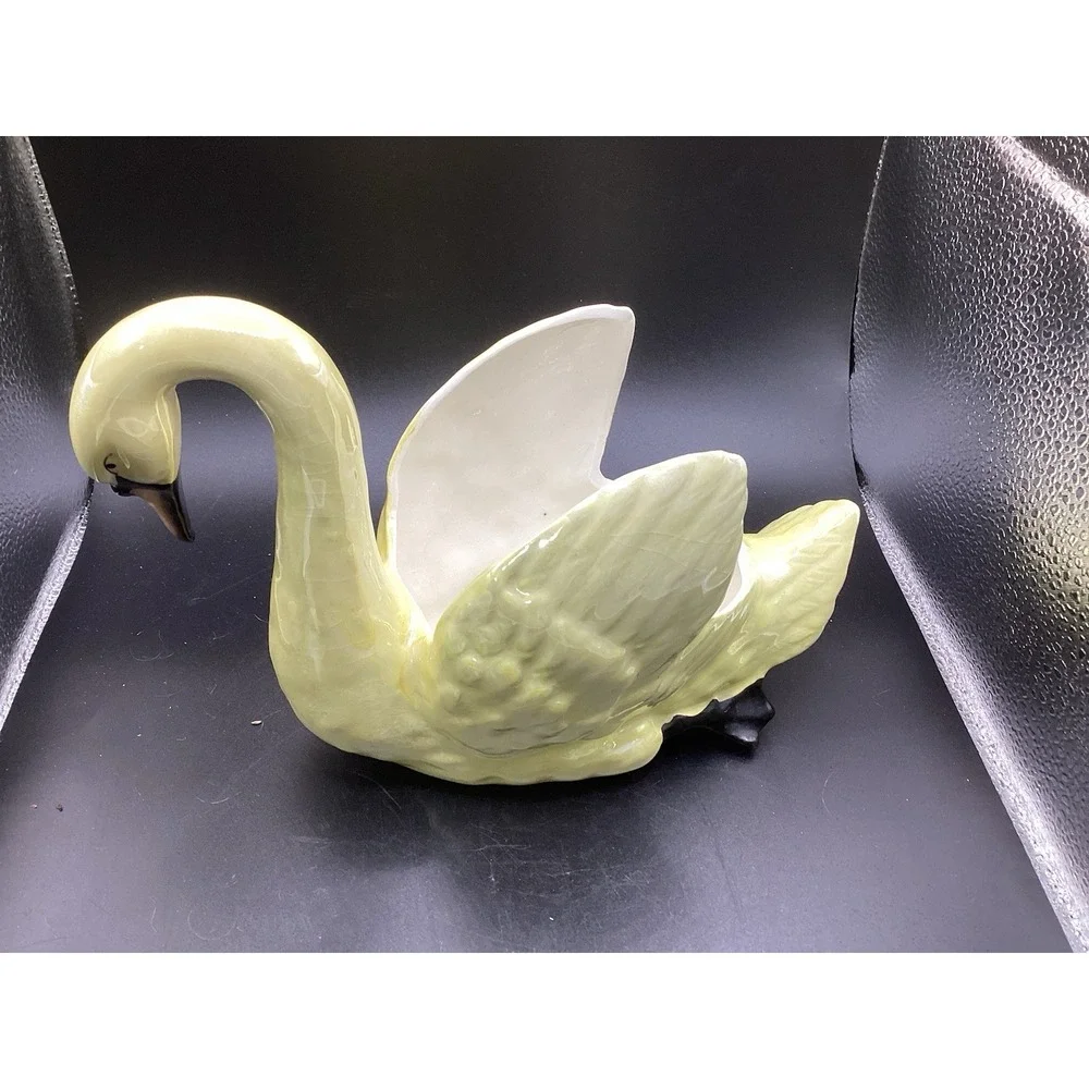 Vintage Iridescent Yellow Swan Planter Vase 5.5